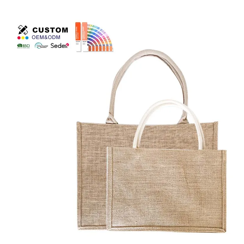 Hight Quality Natural Custom Logo Folding Plain Jute Burlap Personalized Jute Tote Bag