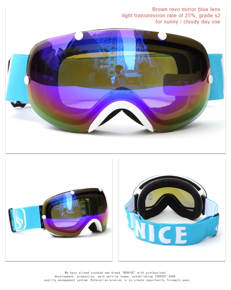 BE NICE Mix Color Full UV Protection Spherical Ski Snow Goggles SNOW - 2301