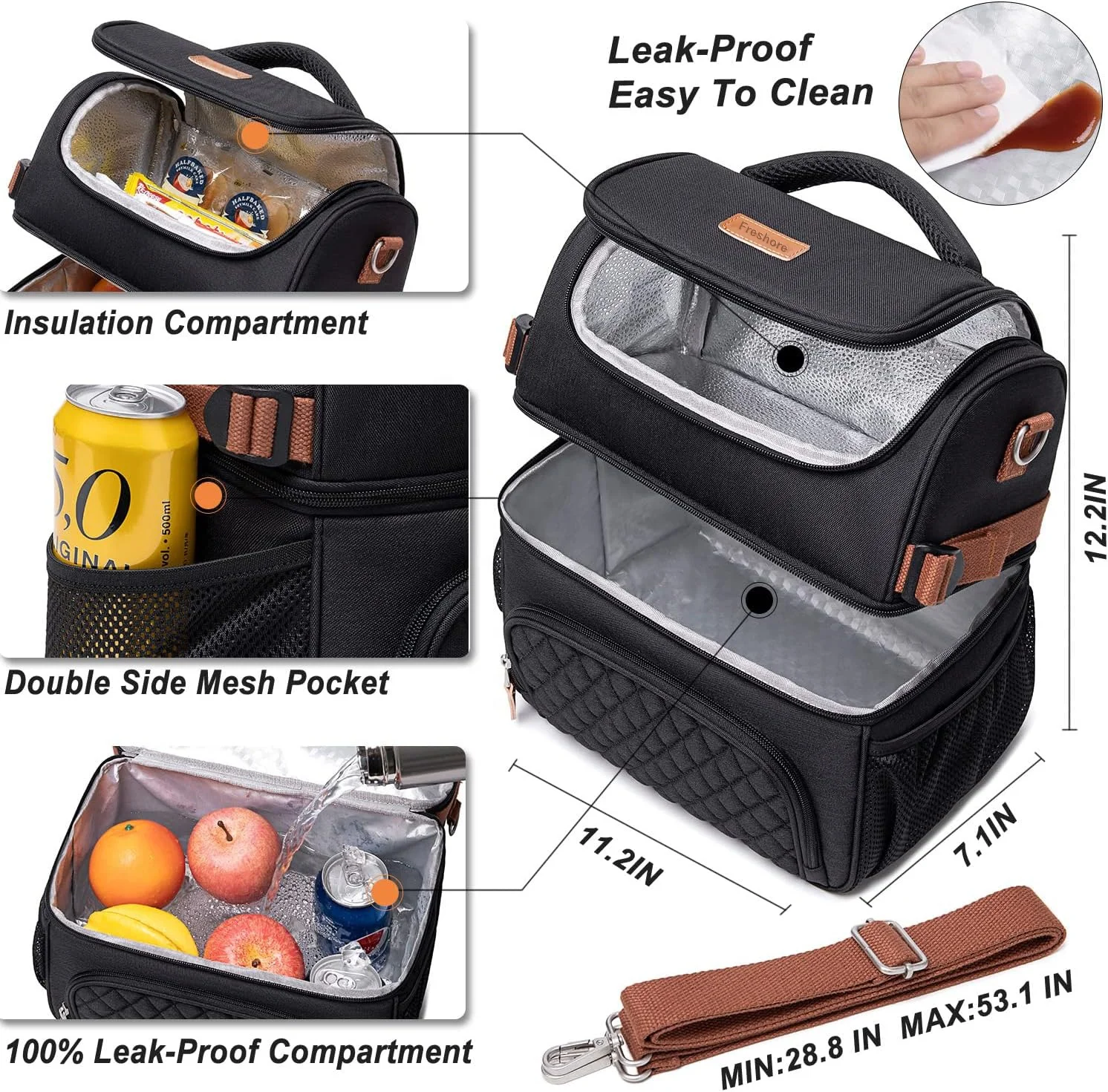 Custom Logo Lightweight Leakproof Insulated Picnic Lunch Bag Freezable Lunch Cooler Bag