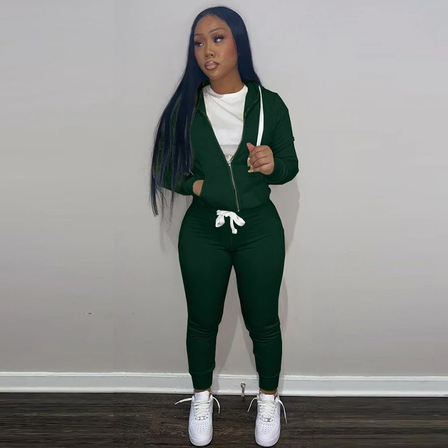 K21S08648 Fall Winter Fashion Long Sleeved Hooded Top High Waist Tight Fitting Pants Jogger Women Sports Casual Two Piece