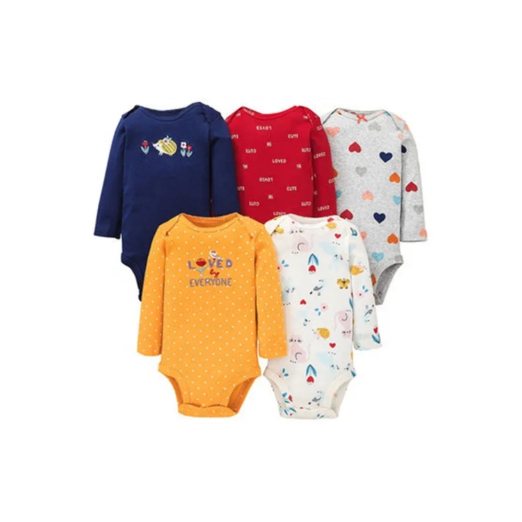Wholesale 5 PCS Autumn Winter infant Long sleeve cotton printing Casual romper girl jumpsuit baby boy onesie
