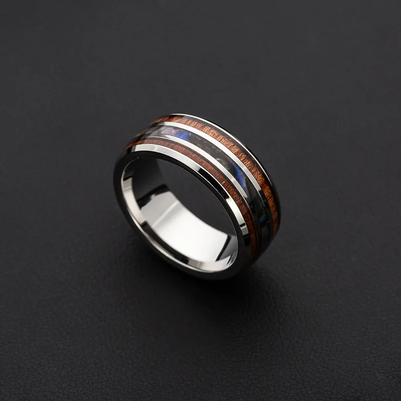 Hot selling personality tourist souvenir gifts customized stainless steel wood grain rings for man