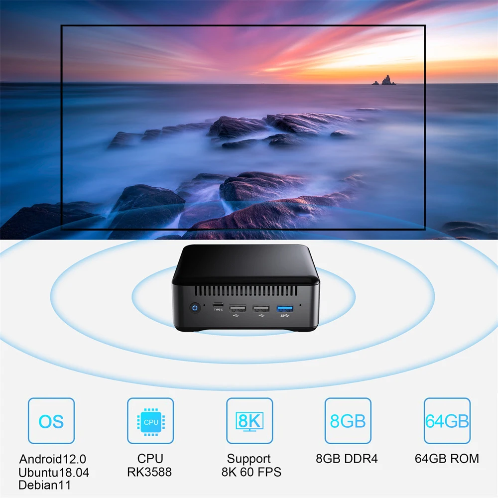 Ranboda OEM Real 8K Rockchip RK3588 Octa Core Android 12 TV Box Dual HD out HD input 8GB RAM Linux Android TV Box
