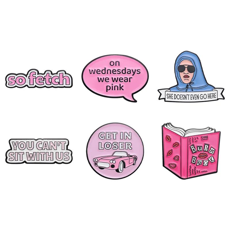 Creative Pink Series English Letter Badge Cartoon Book Funny Girl Geometry Clothing Accessories Metal Badge Wholesale