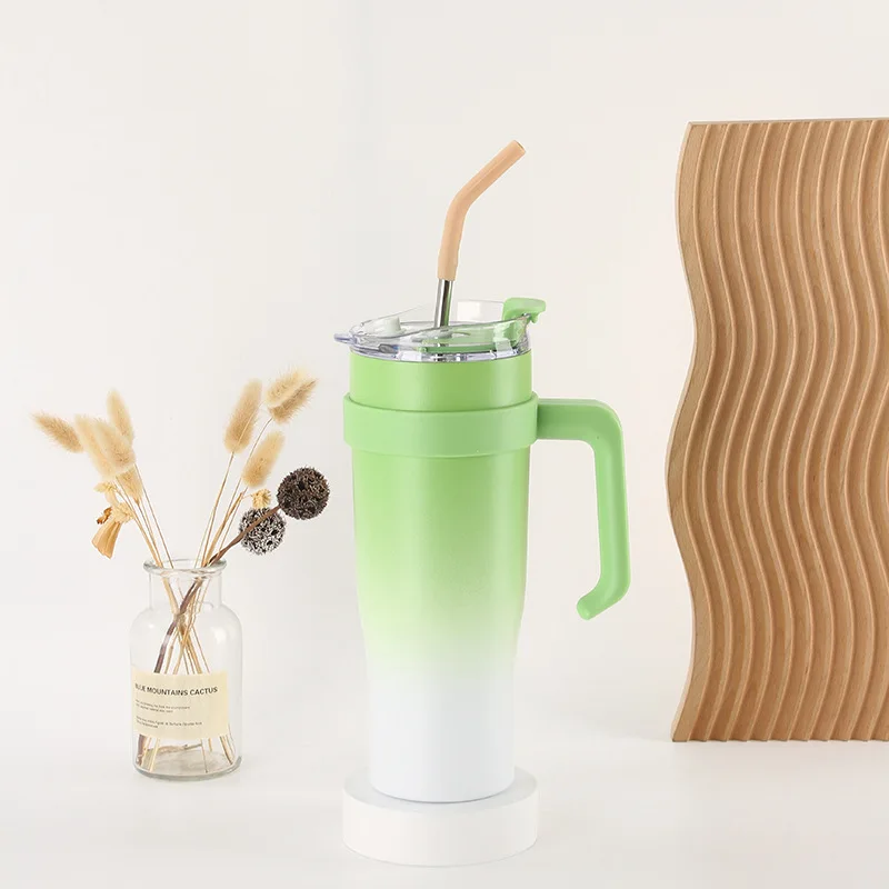 40 oz Tumbler with Handle and Straw with lid Stainless Steel Thermos Mug Coffee Cup Outdoor Sports Travel Sippy Mug Gift Sparkli