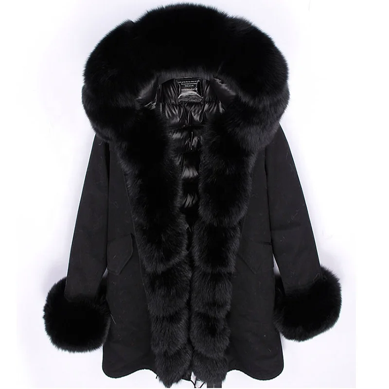Real fox fur parka luxury fur style men women down jacket with big fur