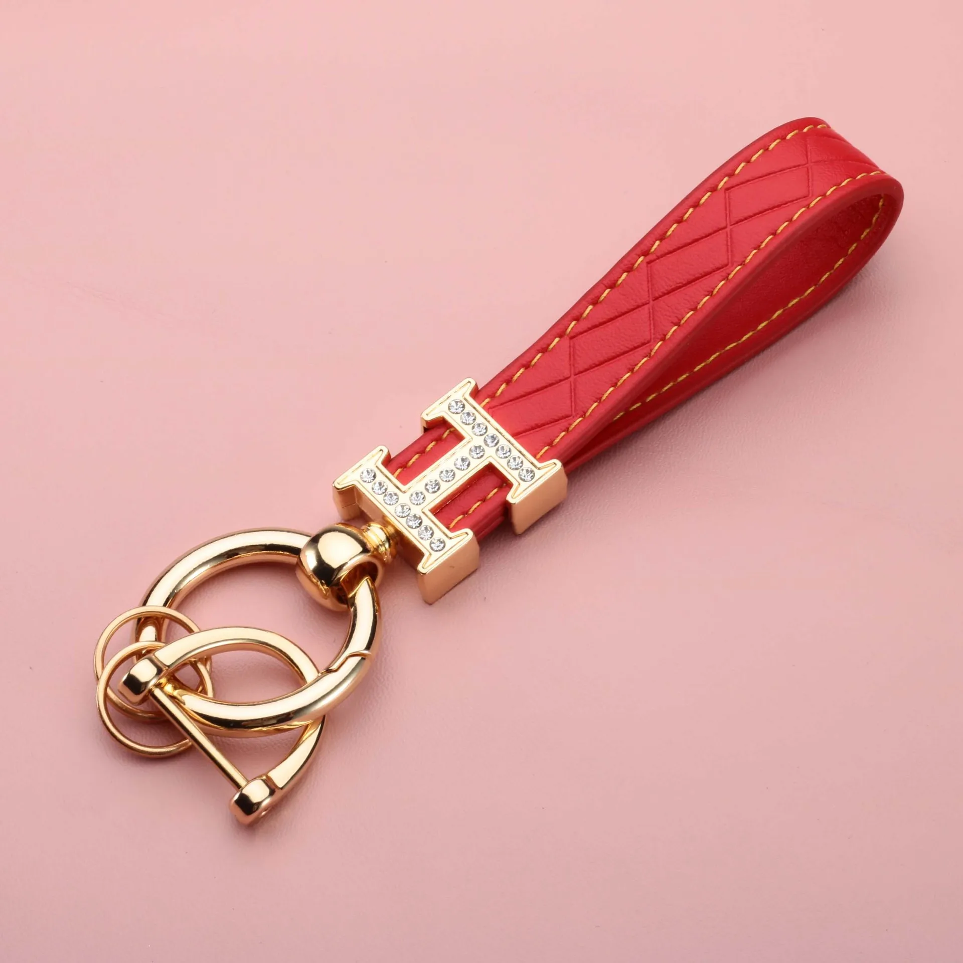 Oem Metal Letter H Horseshoe Buckle Leather Keychain Keyring Leather Auto Key Chain Car Keyfob Keyholder Car Keys Llaveros