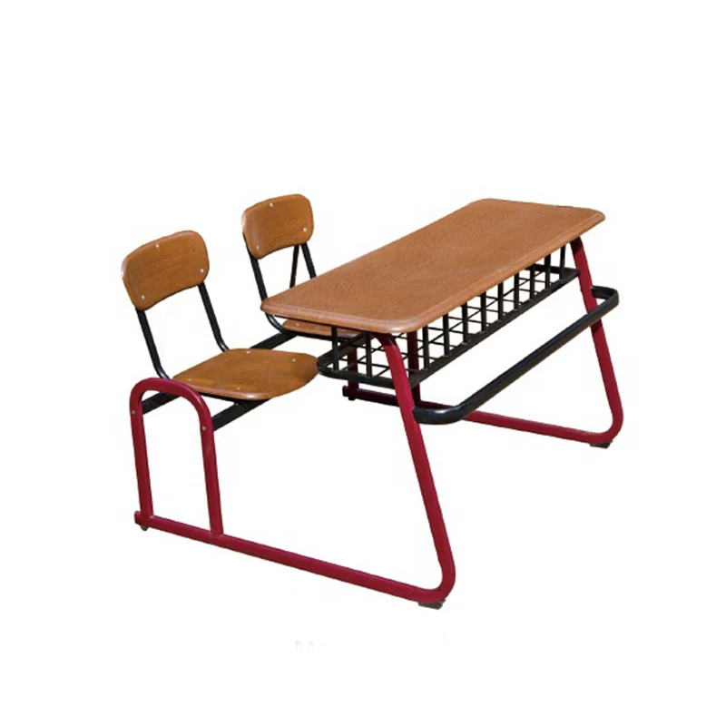 
2 Seater College Steel School Desk Sturdy Metal Wooden Combo Double Student Desks And Chairs 