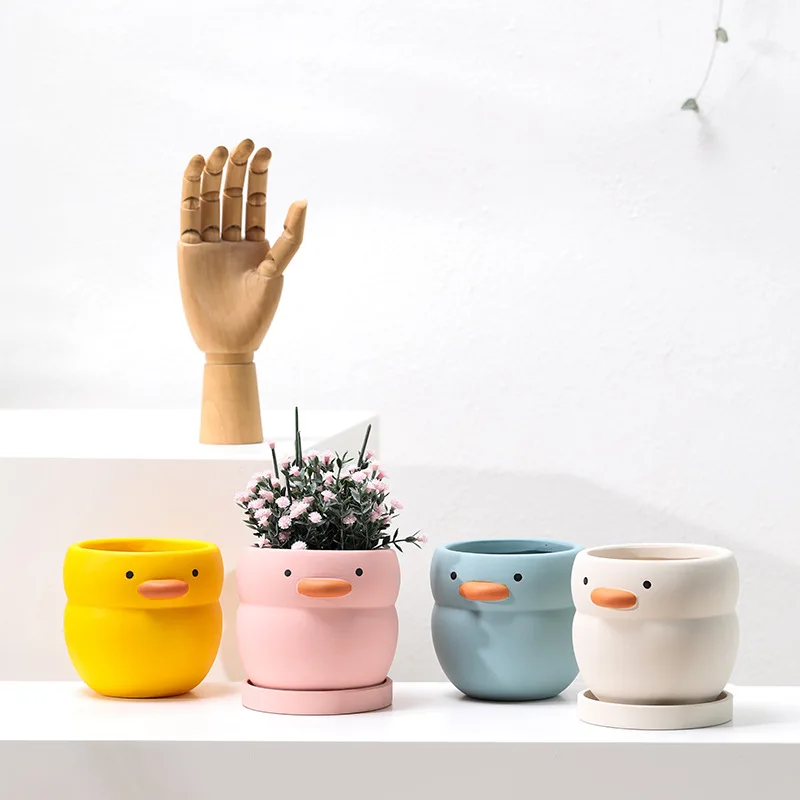 Custom Color/size Ceramic Plant Pot Container, Cartoon Cute Flower Pot Flower Vase, Duck Shape Pots For Plant