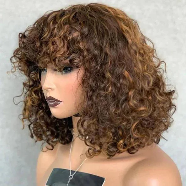 Remy Water Wave Bob With Gold Highlights Honey Blonde Bob Wigs Human Hair Wigs Highlight 4/27 Color Wholesale Peruvian Bob Wig