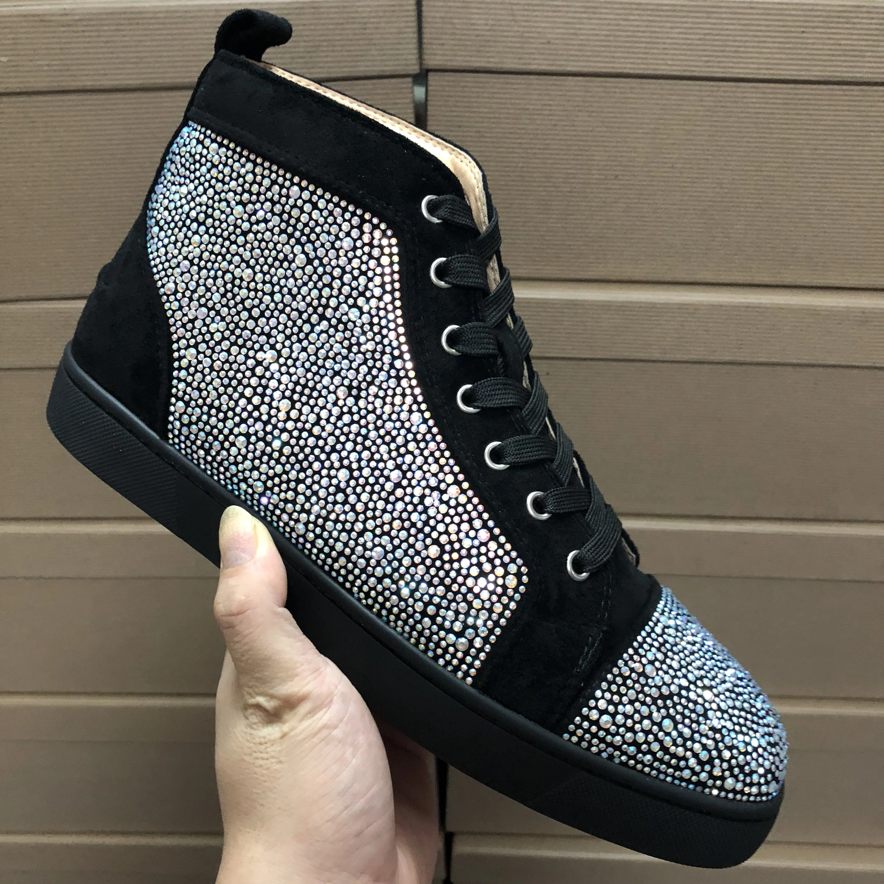 Wholesale Leather High Top Rhinestones Brand Mens Red Bottoms Spikes Shoes Famous Brands Luxury Designer Sneakers for Women