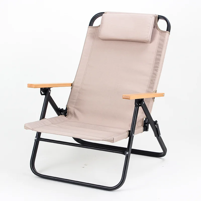 Custom Patterned Oxford Cloth Strong Wooden High Load Folding Portable Lounge Beach Fishing Chairs With Pillow