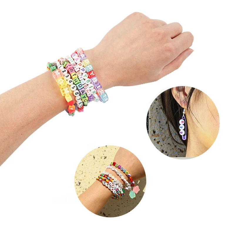 Acrylic Plastic Lucite Beads Colorful Square Round Flat A-Z Letter Alphabet Beads for DIY Handmade Craft Bracelet Earring Making