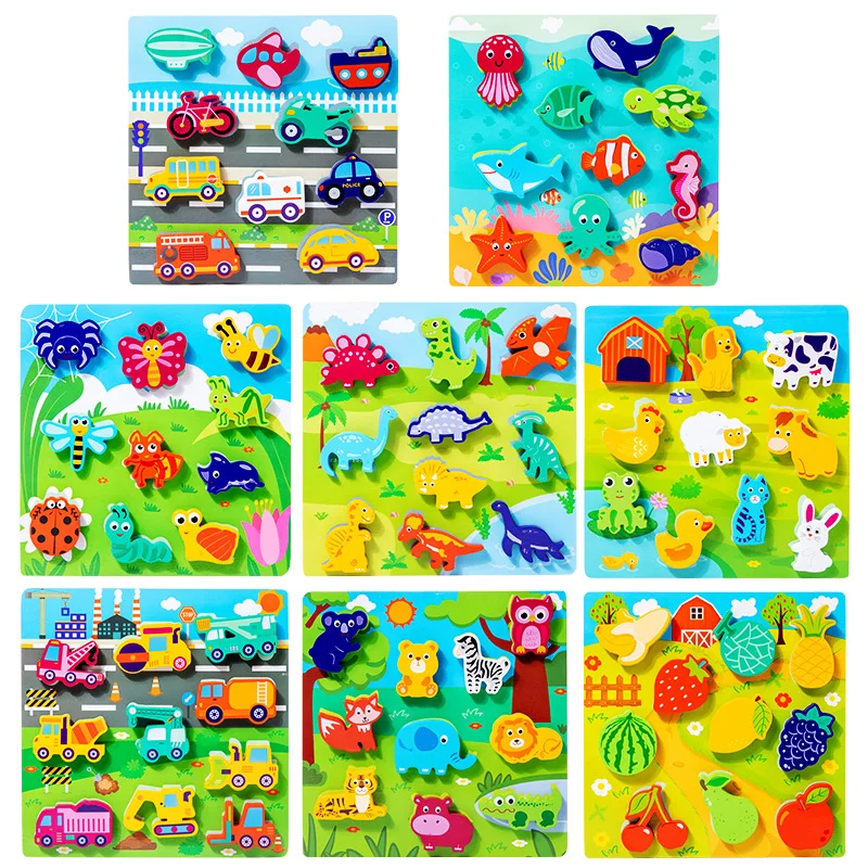 Wholesale toys kids 2024 Magic sticker tear pull jigsaw puzzle early children Montessori wooden large particle matching blocks