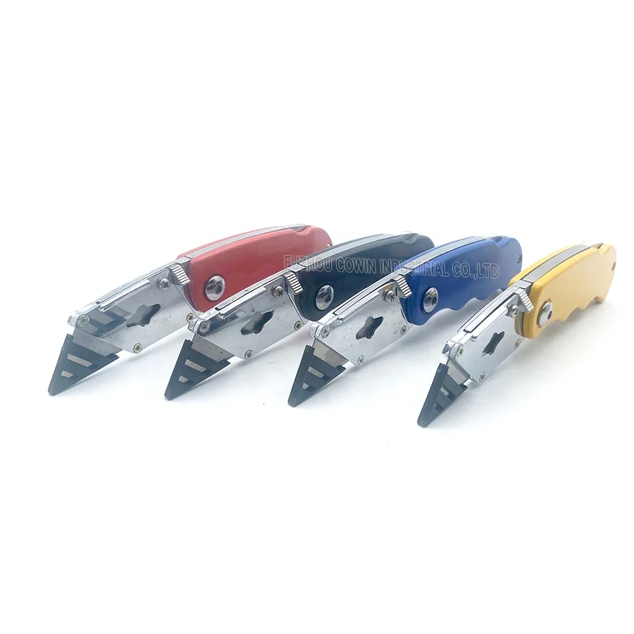 Aluminum alloy folding safety utility knife box pocket box knife cutter with quick change blade