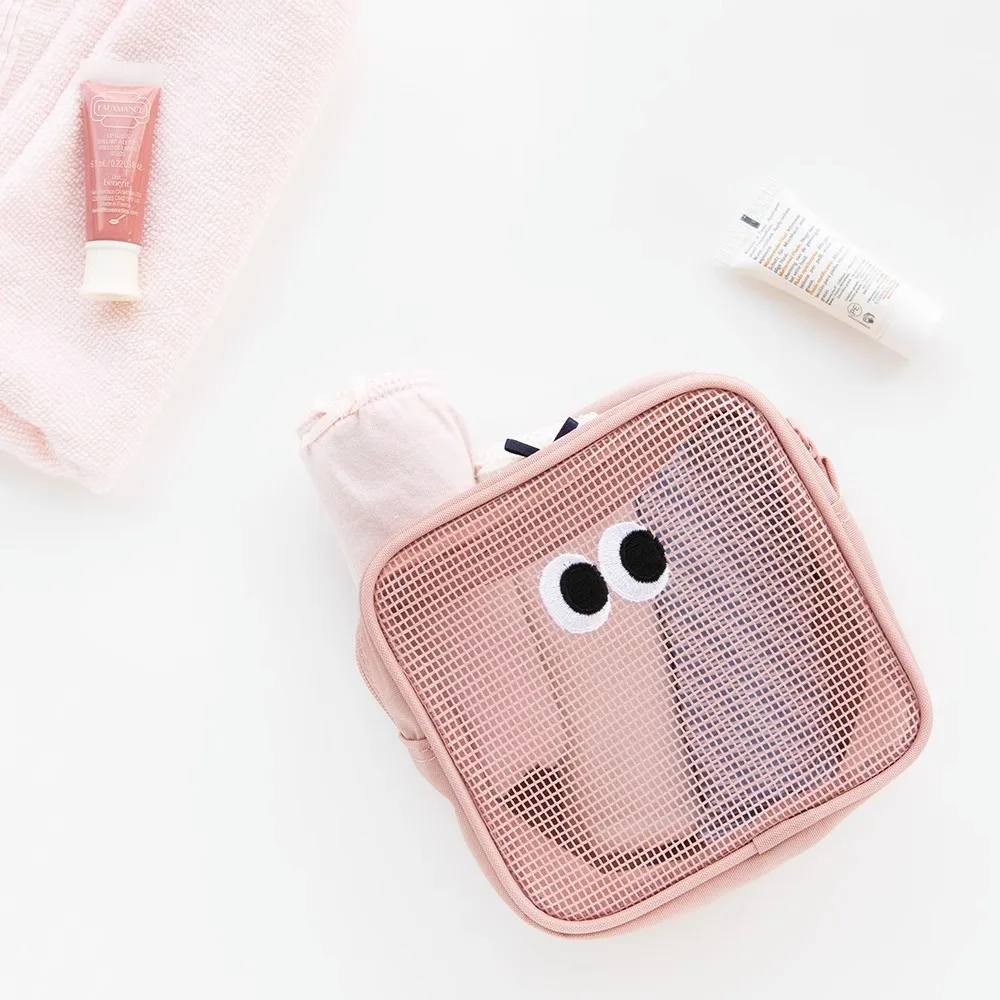 Hollowed Out Mesh Makeup Case Desktop Organizing Storage Bag Fashion Cable Storage Bag Large Capacity Cartoon Cosmetic Case