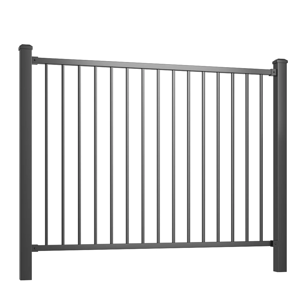 Custom Outdoor 2 Rails Metal Fencing Steel Square Tube Flat Top Fence Designs Galvanized Steel Fence with Post