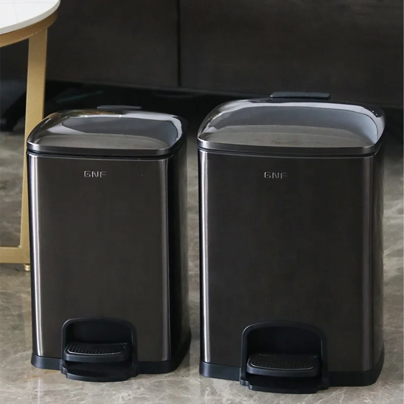 Leasylife 8L 12L large capacity pedal trash can stainless steel square trash can with lid
