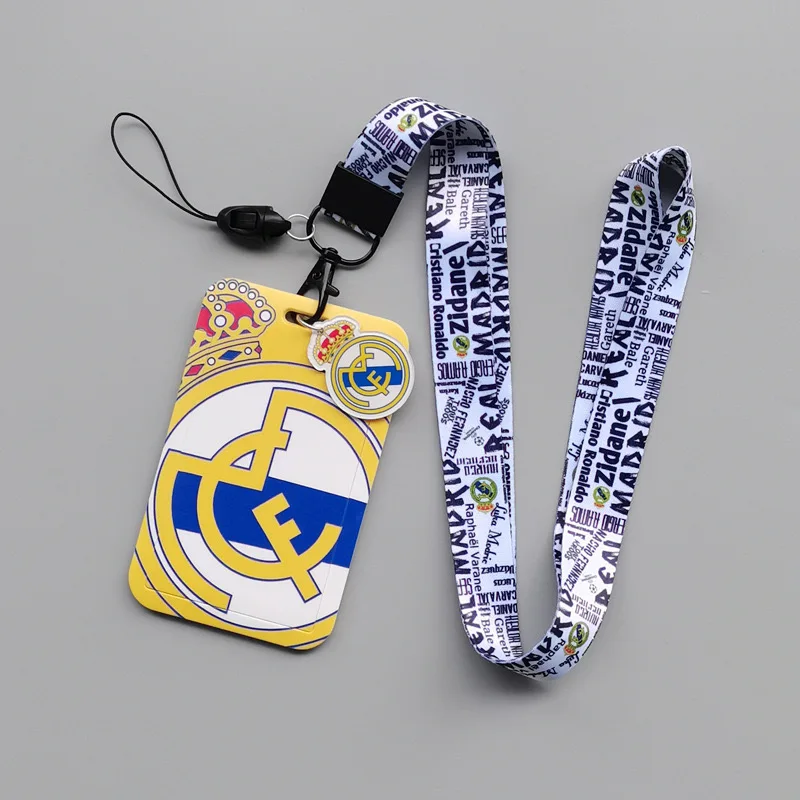 Wholesale 25mm Iron Keychain Soccer Team and Football Club Lanyard Card Holder With Long Neck Rope Business ID Card Holder