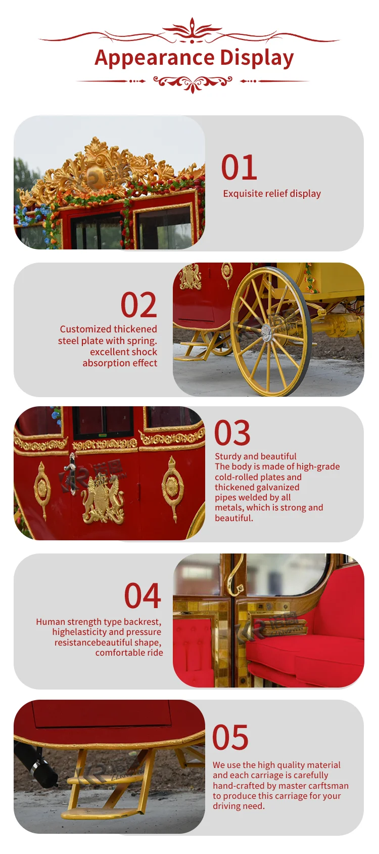 High Quality 4 Wheels Horse Cart Marathon Horse Carriage For Sale Luxury Wedding Horse Drawn Carriage