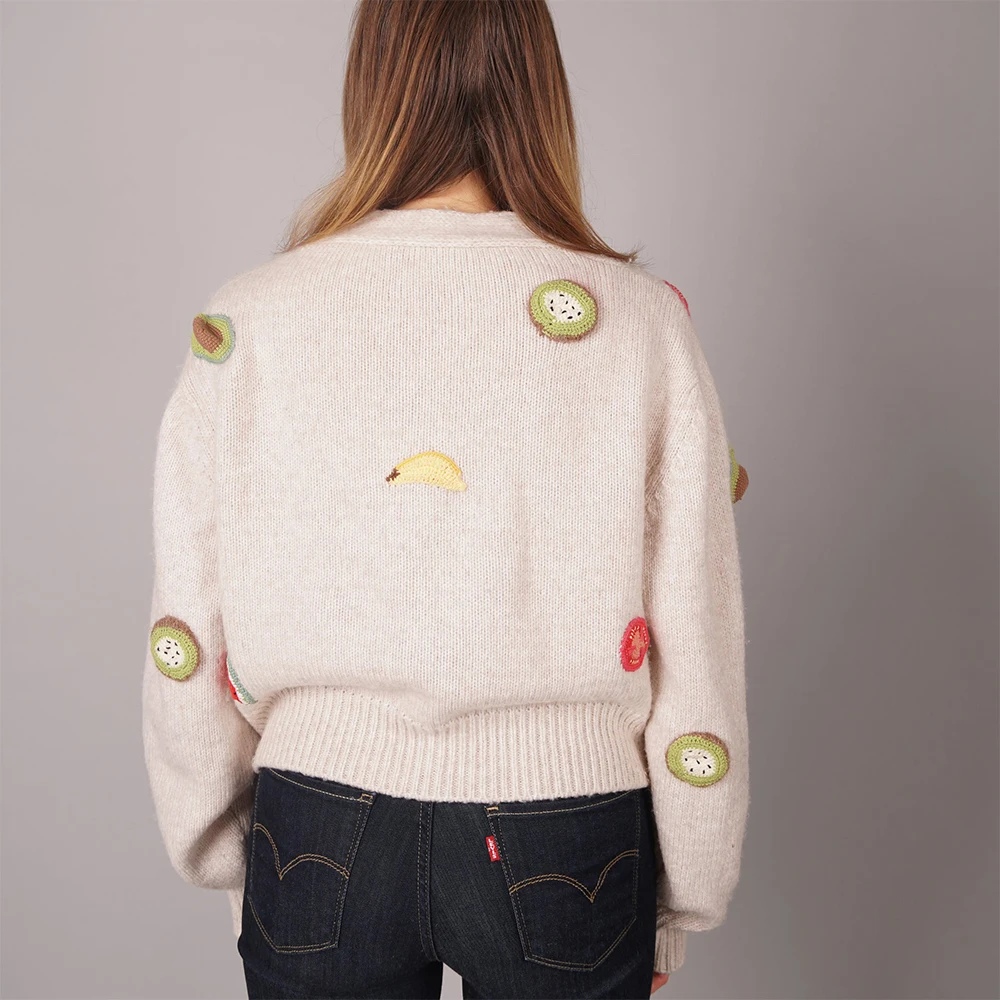 Qiqu Pet Supplies Custom New Designer Dog Human Owner Matching handmade fruit crochet virgin wool dog jumper cropped cardigan