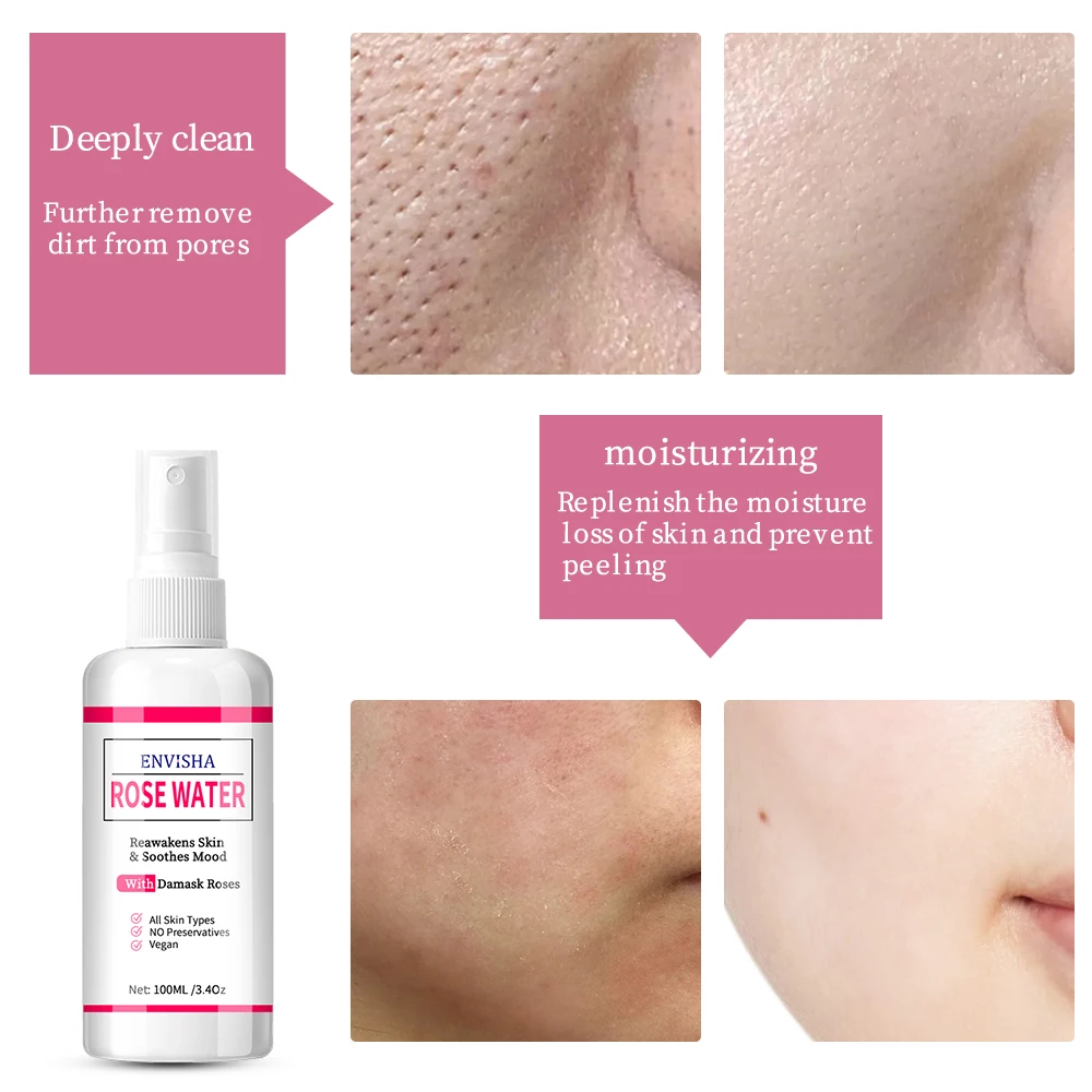 Korean Face Rose Water Toner Vegan Soothing Facial Skin Care Toner Spray for Women