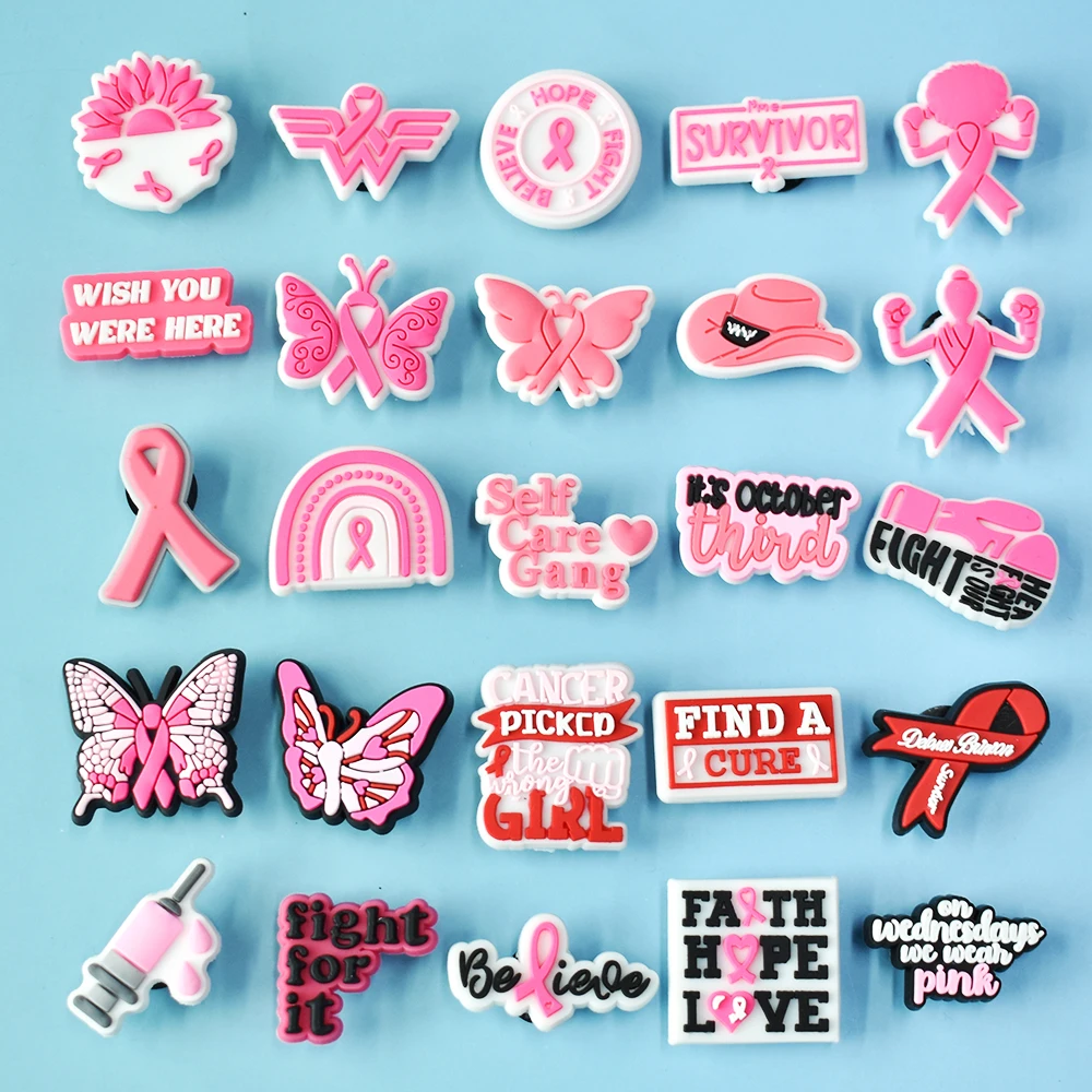 Fight Cancer Clog Charms Breast Cancer Awareness Clog Charms Bulk Pink Ribbon Shoe Charms For Clog