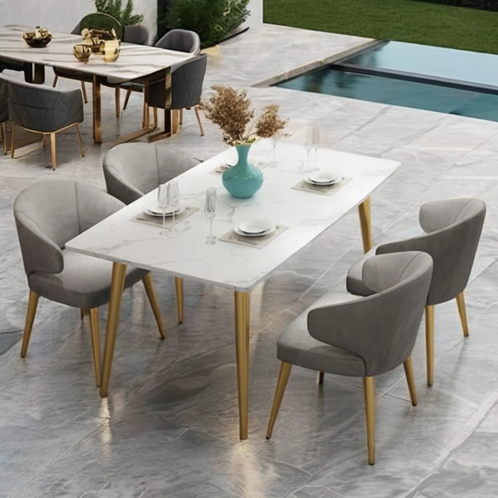 UK Hotsale Modern Luxury Dining Table Set Factory Direct Marble Top and Metal Base for Home Furniture
