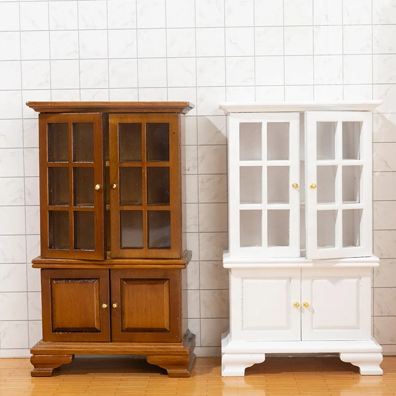 Miniature 1:12 model doll house crafts Pocket modern glass cabinet collection cabinet bright cabinet furniture decoration