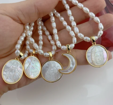 New European and American accessories Natural frimedi Saint Maria Guadalupe Pendant Freshwater pearl necklace for women