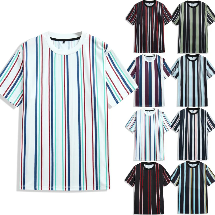 2022 summer new design stylish street crewneck vertical striped mens t shirts