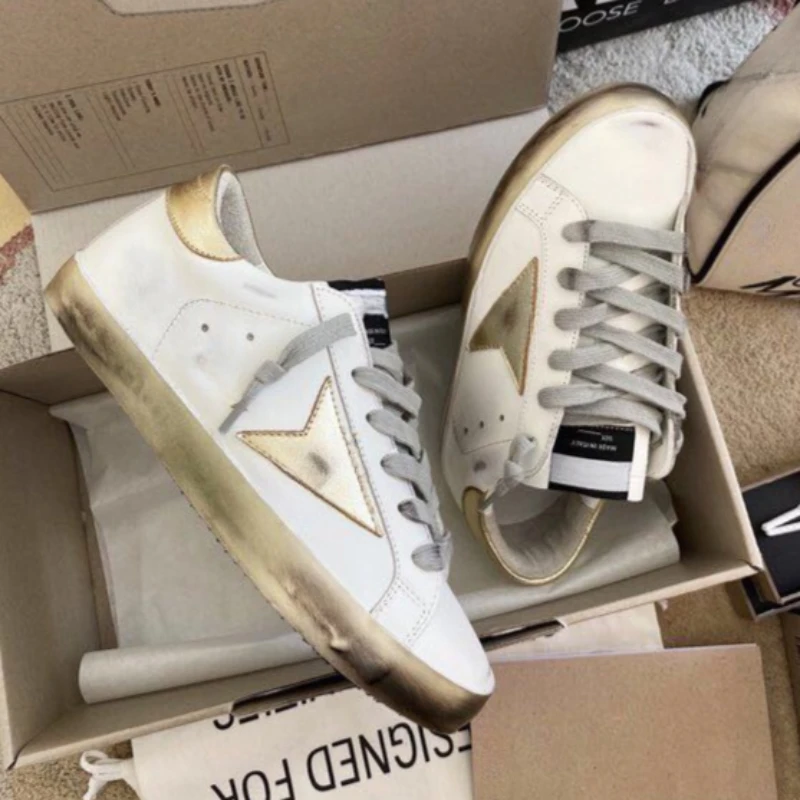 large size 45 designer vulcanized shoes for men lace up do old famous golden sneakers for women star real leather sports shoes