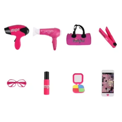 2024 Girls Fashion Simulation Ornament Set Pretend Play Toy With Cosmetic Bag Hairdryer Curling Multiple Accessory Styles