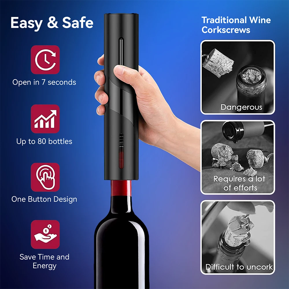 4 in 1 Electric Wine Opener Set Automatic Wine Bottle Openers Battery Powered Corkscrew for Home, Party, Bar, Restaurant