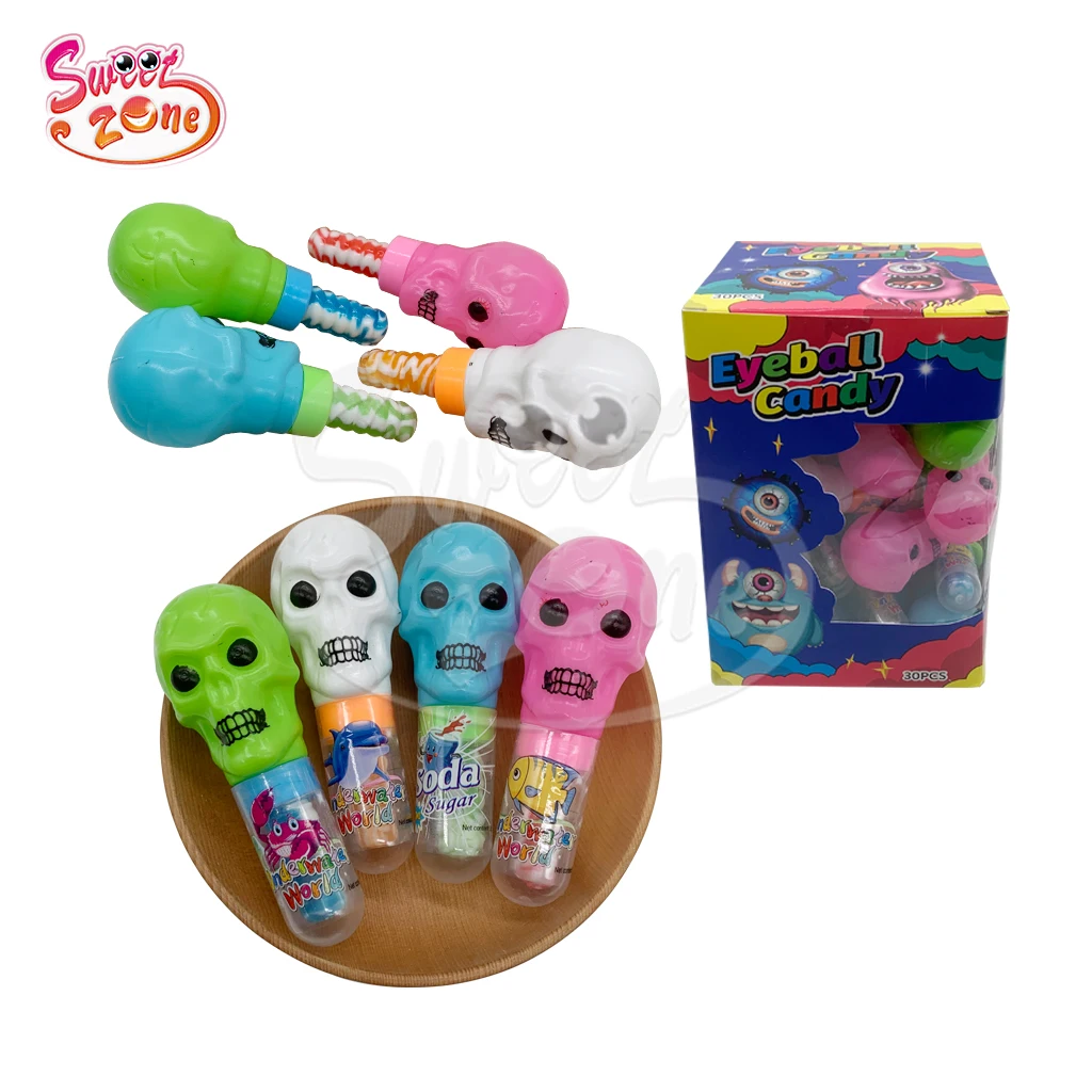 Wholesale oem plastic skull shape nipple hard candy with popping candy