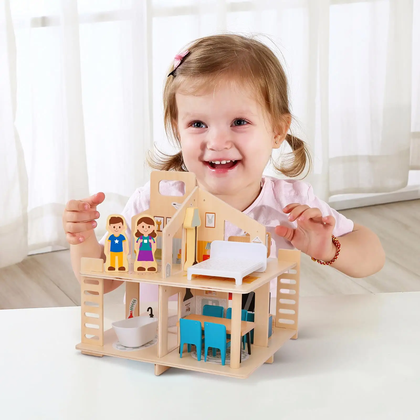 2022 New Pretend Role Play DIY Educational Toy Kids Wooden Doll House Doll Room Furniture Doll house