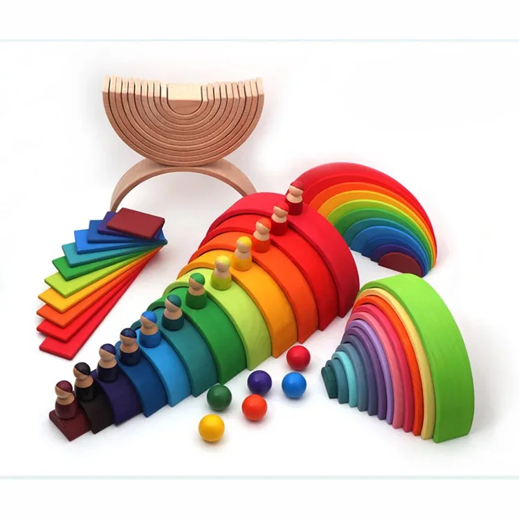 Деревянная Радужная башня, штабелеукладчик, строительные блоки, Пег, куклы, красочный стебель, игрушки Монтессори, игра для укладки