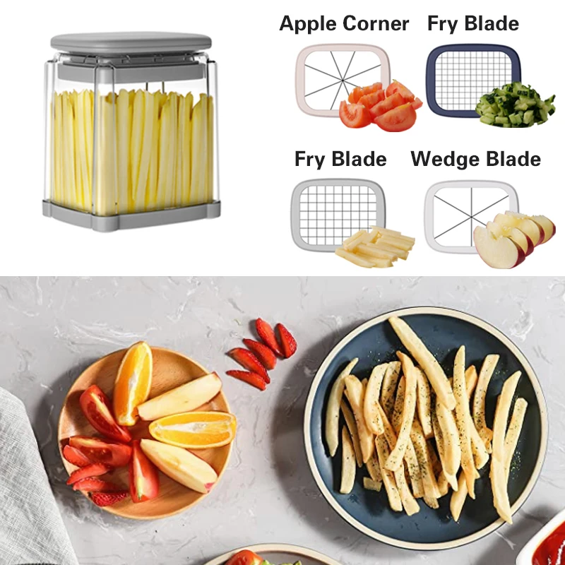 Manual Food Chopper Box French Fry Cutter Fruit Vegetable Plastic Potato Onion Slicer Grade Sharp Stainless Steel Blade