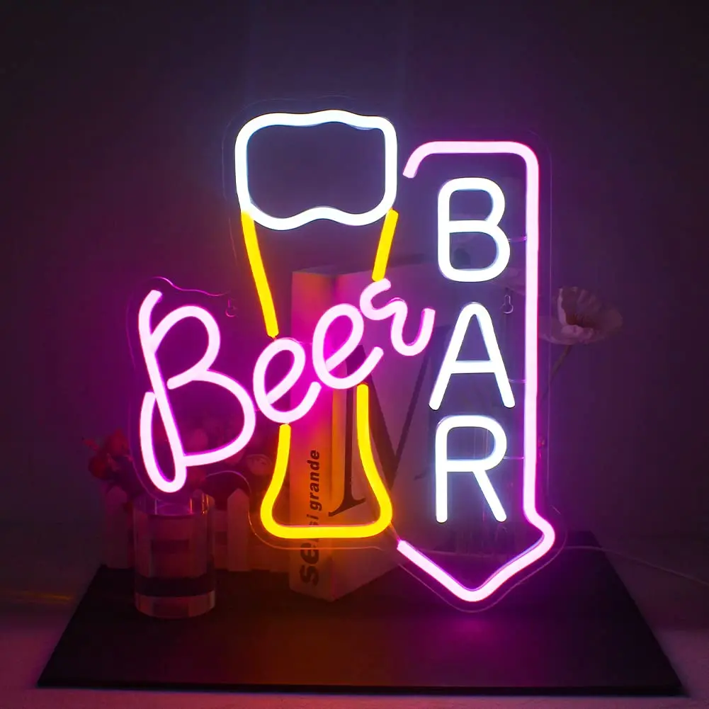 Beer Bar Neon Sign Led Lights for Wall Decor Light up Signs Home Cart Restaurant Man Cave Cafe Bistro Club
