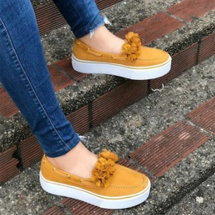 New Arrived Women Flowers Loafers Platform Wedge Shoes Large Size Casual Flat Shoes