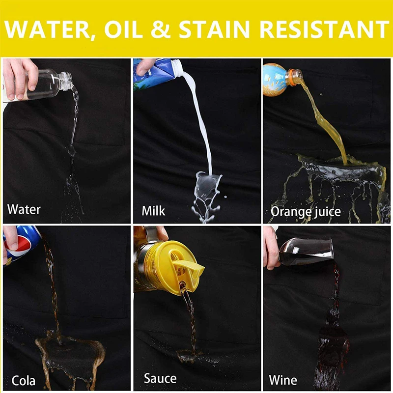 High Quality Waterproof Oilproof Antifouling Custom Kitchen Chef Apron Black Cooking Aprons for Women and Men with Pockets