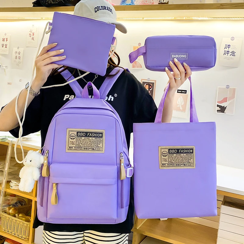 Korean Girls Senior High School 4pcs/set Schoolbag Junior High School Backpack Four Pcs Per Set Campus Primary Schoolbag - Buy P