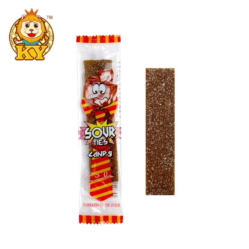 Wholesale custom sugar coated rainbow tie sour candy licorice belts soft gummy candy tape stick