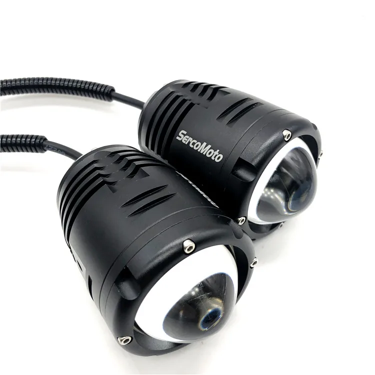 Sercomoto  led motorcycle headlight 25W motorcycle led projector light u7 led with colorful angel eyes for universal motor