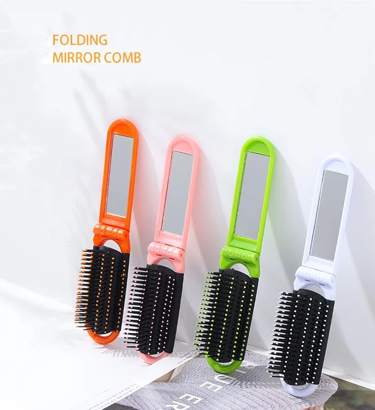 2024 Portable Mini Folding Plastic PP Mirror Comb Air Cushion Massage Small Hair Brush Portable Folding Mirrors Foldable Combs