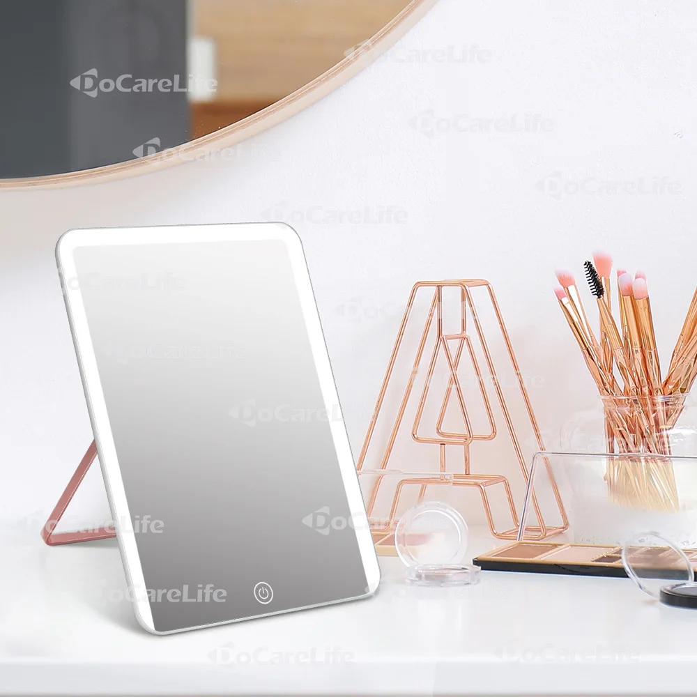 Docarelife Amazon, Лидер продаж, USB перезаряжаемое туалетное зеркало с подсветкой для путешествий, настольное зеркало для макияжа с подсветкой