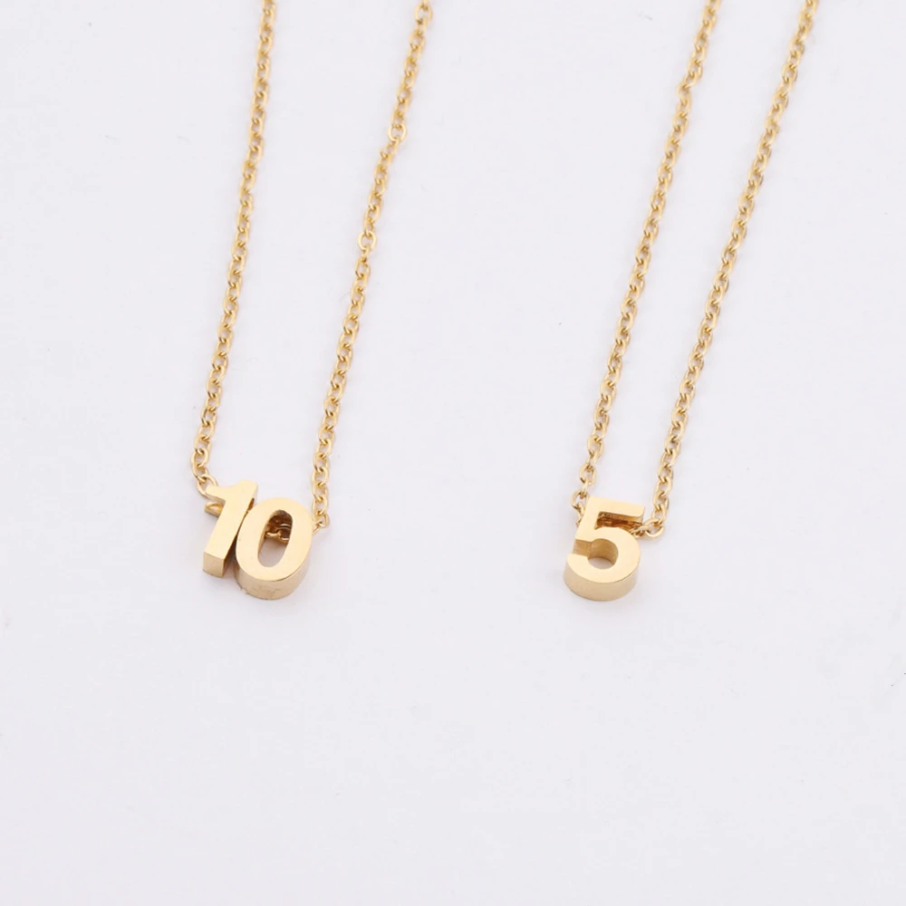 Stainless Steel Gold Plated DIY 0-9 Arabic Numerals Pendant 45CM Necklace Chain Adjustment Ball With Needle Jewelry Making