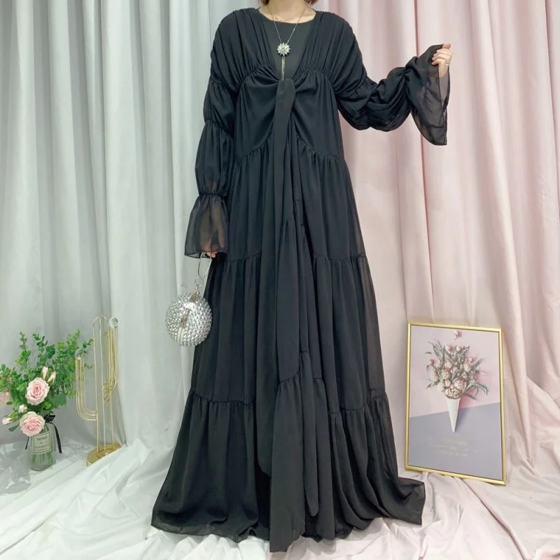 Modest Islamic Clothing Muslim Abaya Women Islamic Dress Open Front Ruffle Dress Abaya