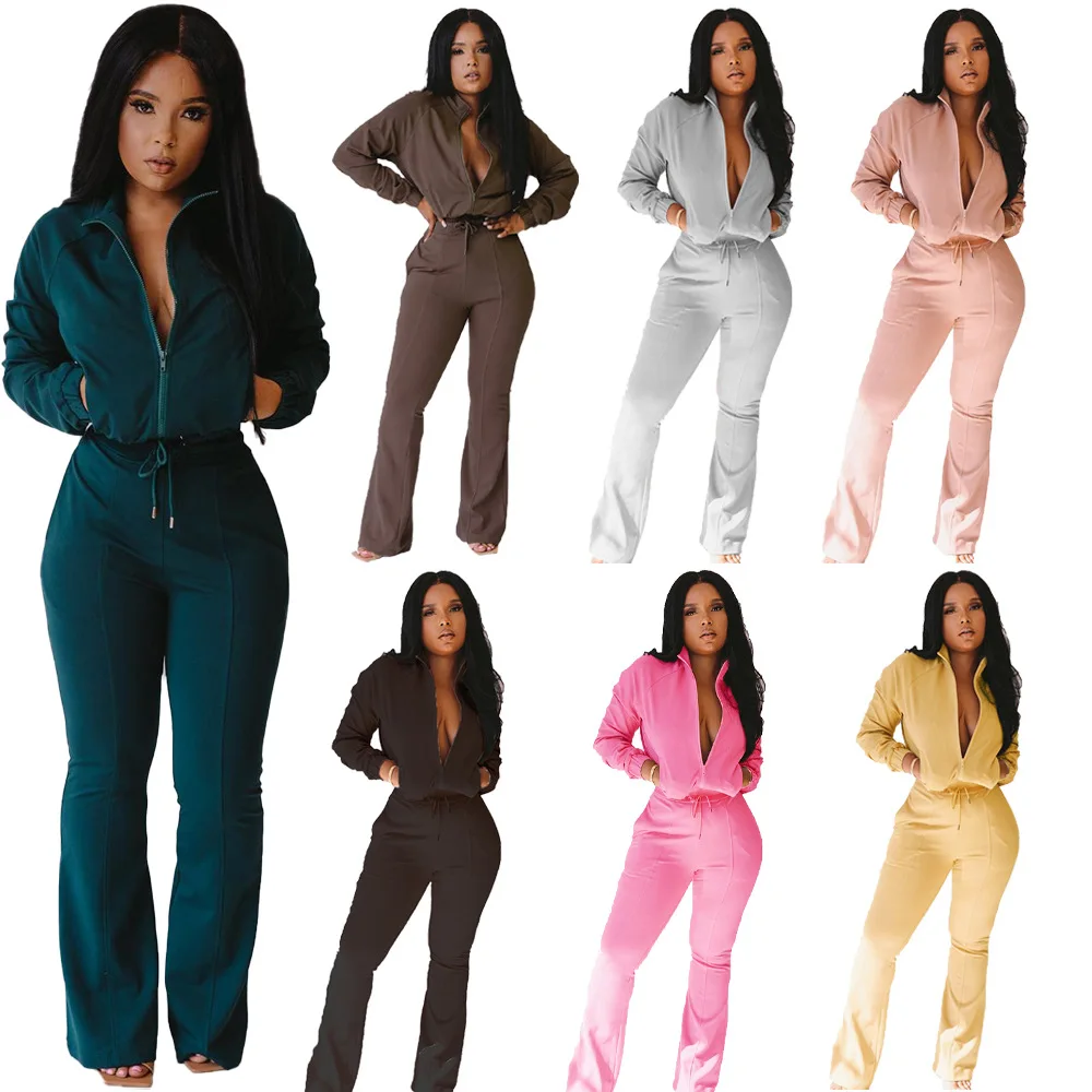 Womens Tracksuit Two Piece Outfits Long Sleeve Zip Up Jacket Jogger Casual Sweatsuit Matching Sets Track Suits