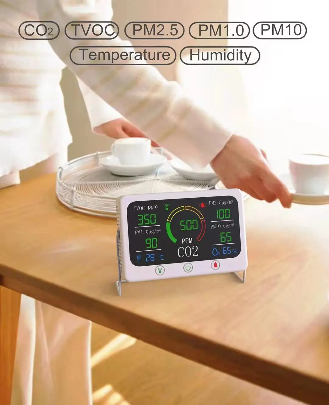 Приложение Smart life Wi-Fi 7 в 1 качества воздуха Co2 TVOC PM2.5 PM1.0 PM10 с контролем температуры и влажности RS485 тестер